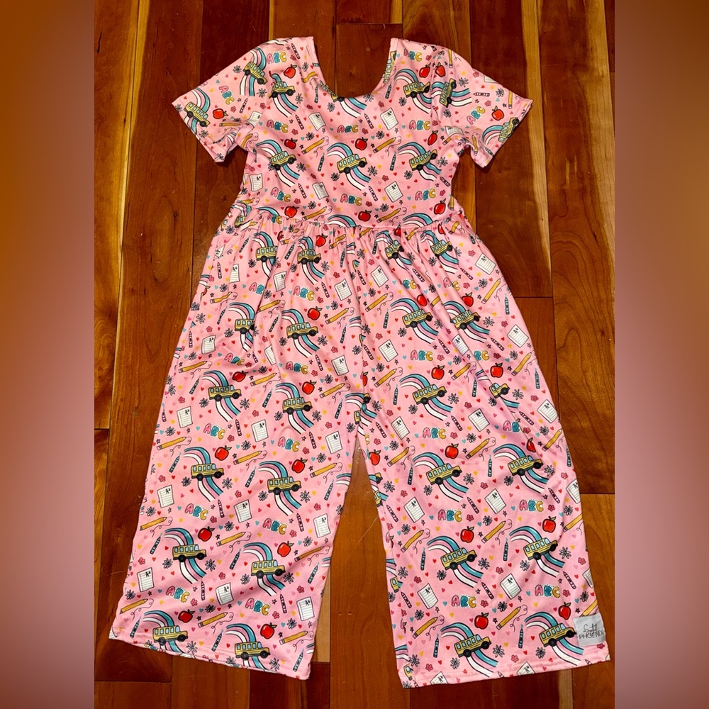 NWOT Colorful School Print Kids Stretchy Jumpsuit